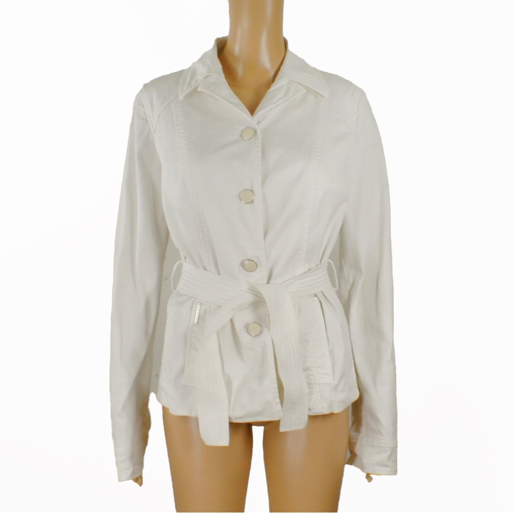 Vintage 90s Valentino Jeans White Cotton Button Up Blazer Jacket w Belt